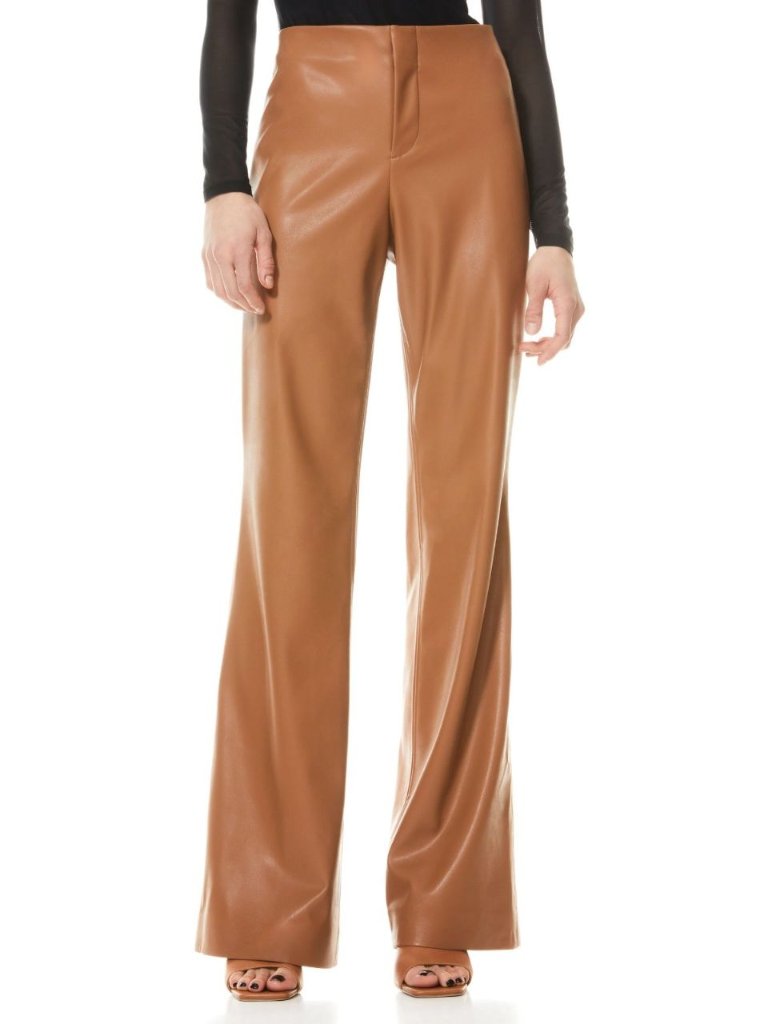 Alice + Olivia Lorinda Camel Vegan Leather Pants 4 Nwt $295